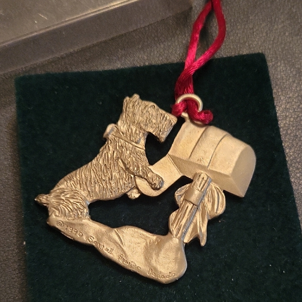 Vintage Seagull Pewter 1990 Scottie Dog Looking For Mail Ornament
